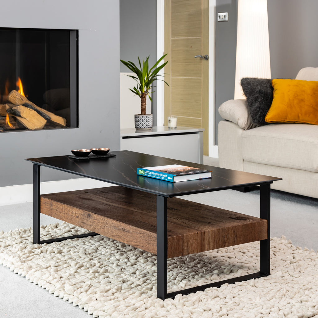 Ascent Rectangular Stone Coffee Table with Shelf
